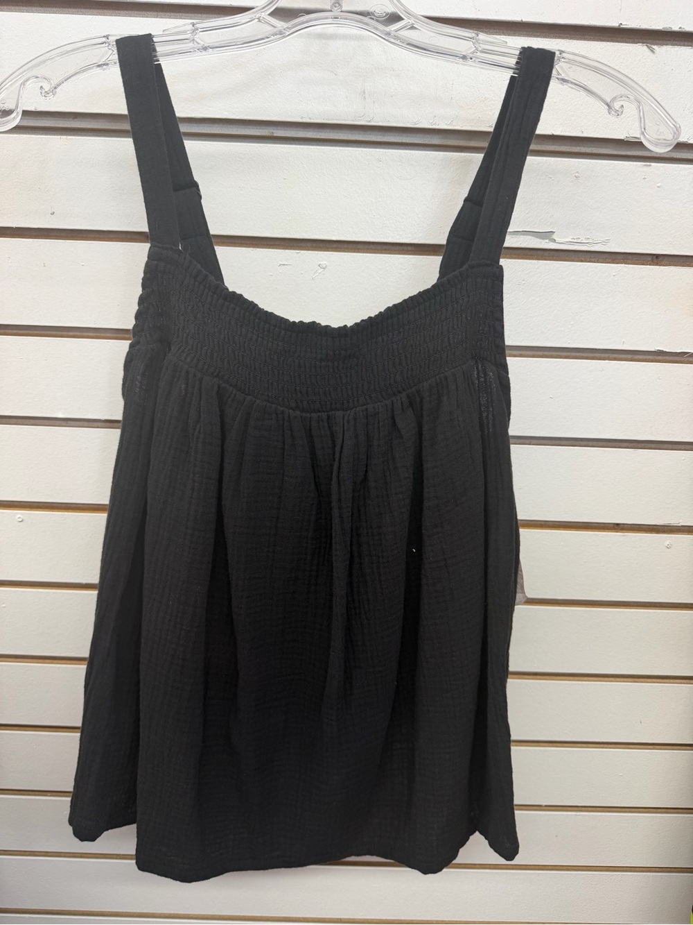 Joyspun Double Gauze Smocked Swing Cami Tank Top Black Medium New With Tags
